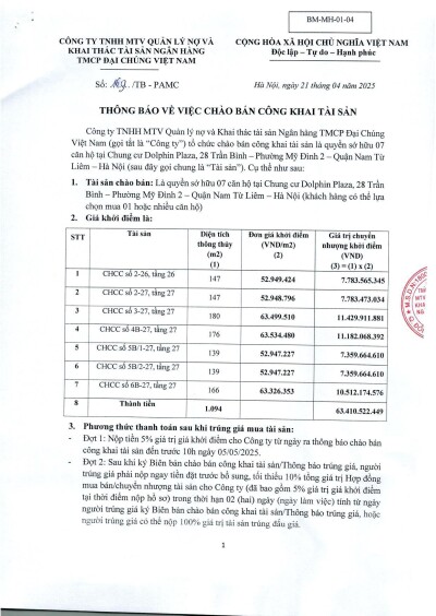 THÔNG BÁO VỀ VIỆC CHÀO BÁN CÔNG KHAI TÀI SẢN