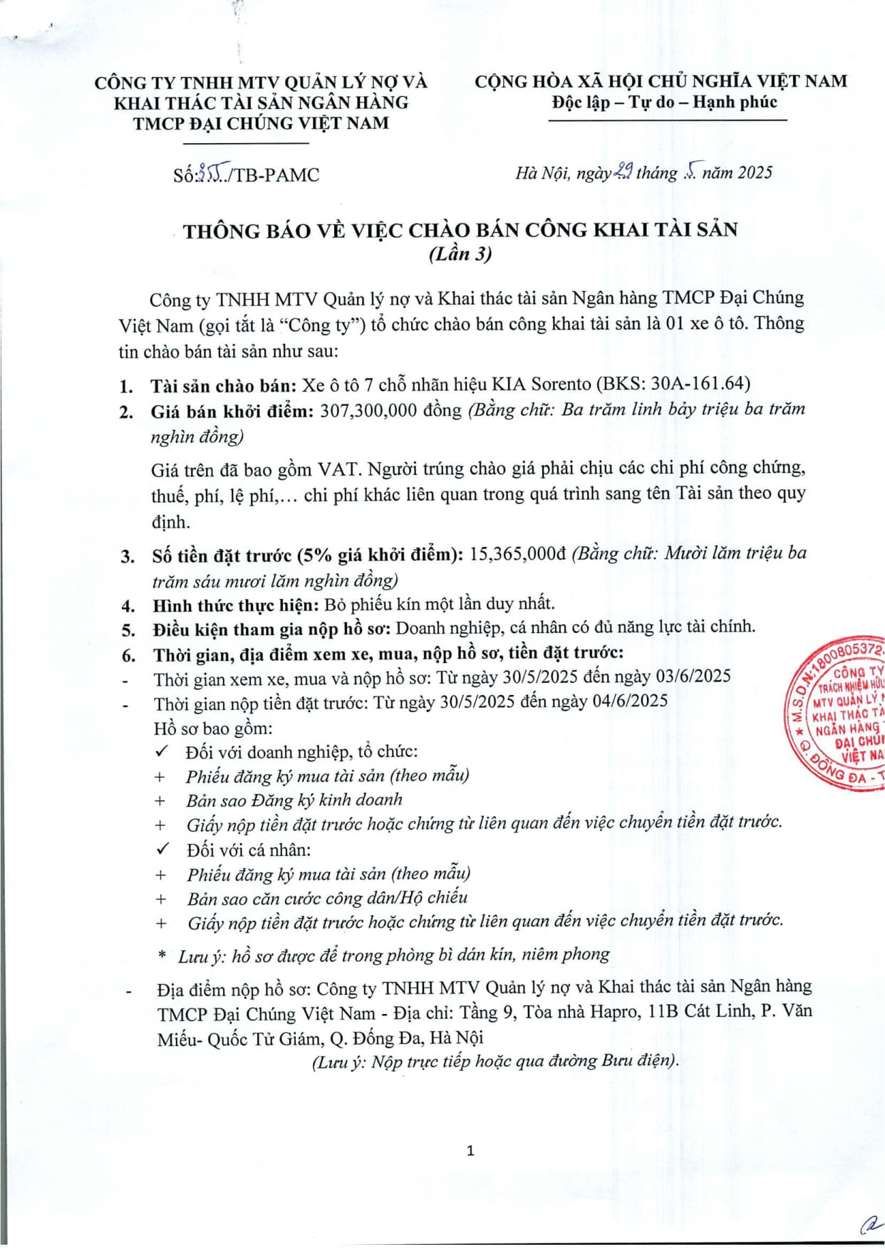 Thông báo chào bán ô tô Kia lần 3_0001_1